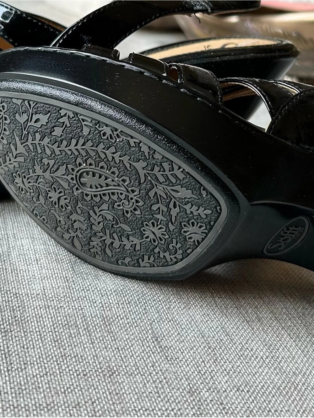 Sofft Black Patent Multi-Strap Slingback Heels
